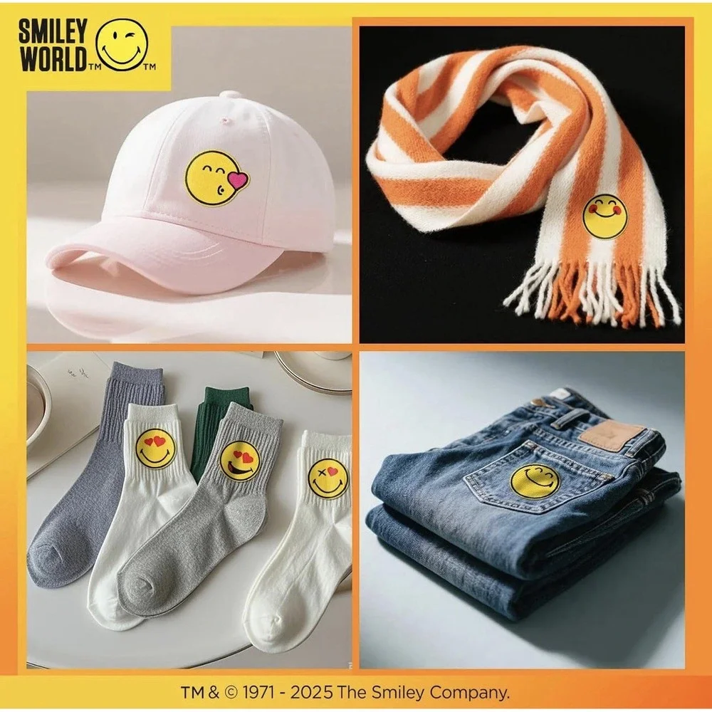 Smiley World Embroidered Iron On Patches Set 9 Piece Yellow Emoji Smiley Face